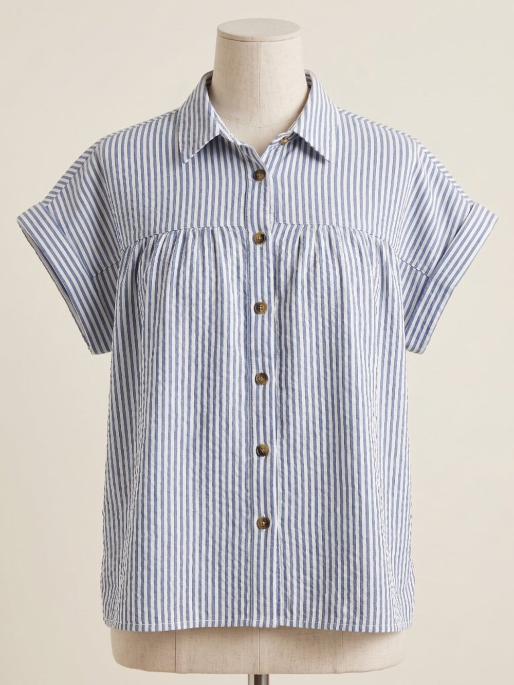 NWOT Blue and White Striped Seersucker Fabric Button Up Blouse from Velvet Heart